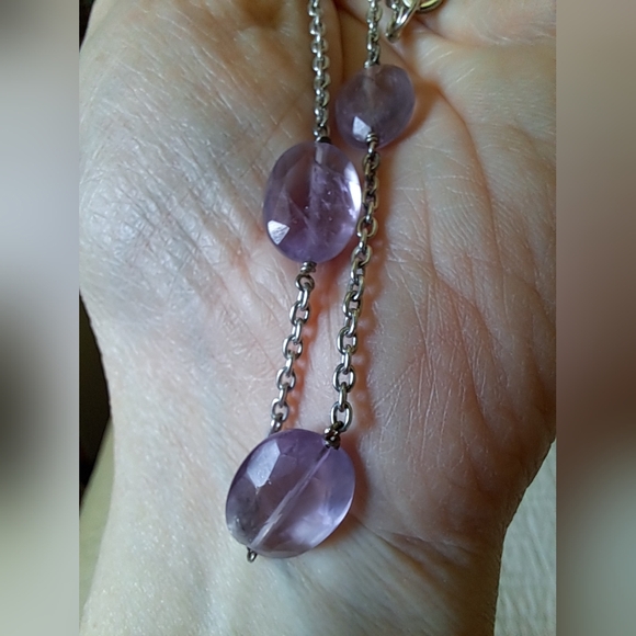 Sterling Silver Hallmarked Amethyst Cable Chain Station Necklace - Picture 3 of 7